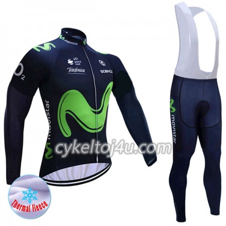 Cykeltrøje Langærmet + Bib Cykelbukser 2017 Movistar Team N001 Vinter Thermal Fleece